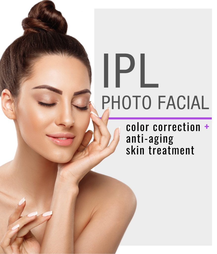Woman smiling and touching her clear and smooth skin results from IPL Photo Facial.