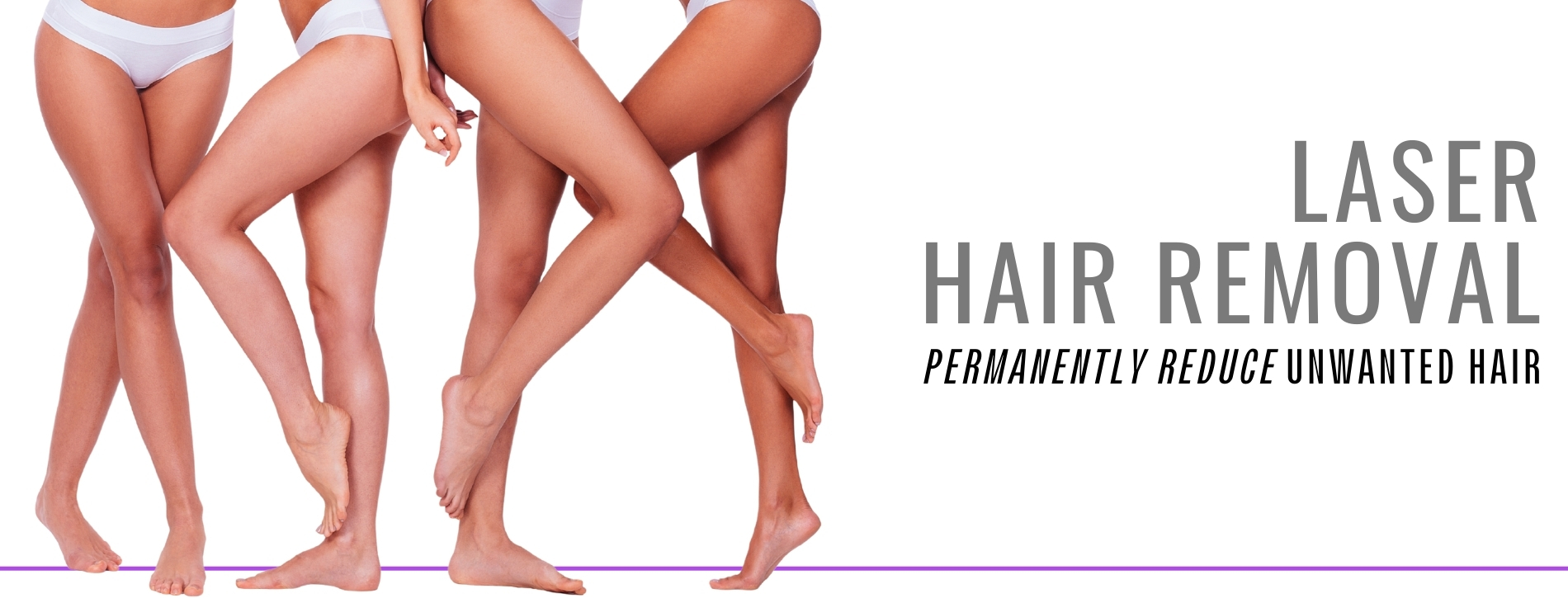The legs of four women with different skin types, showing smooth and effective results from Laser Hair Removal.