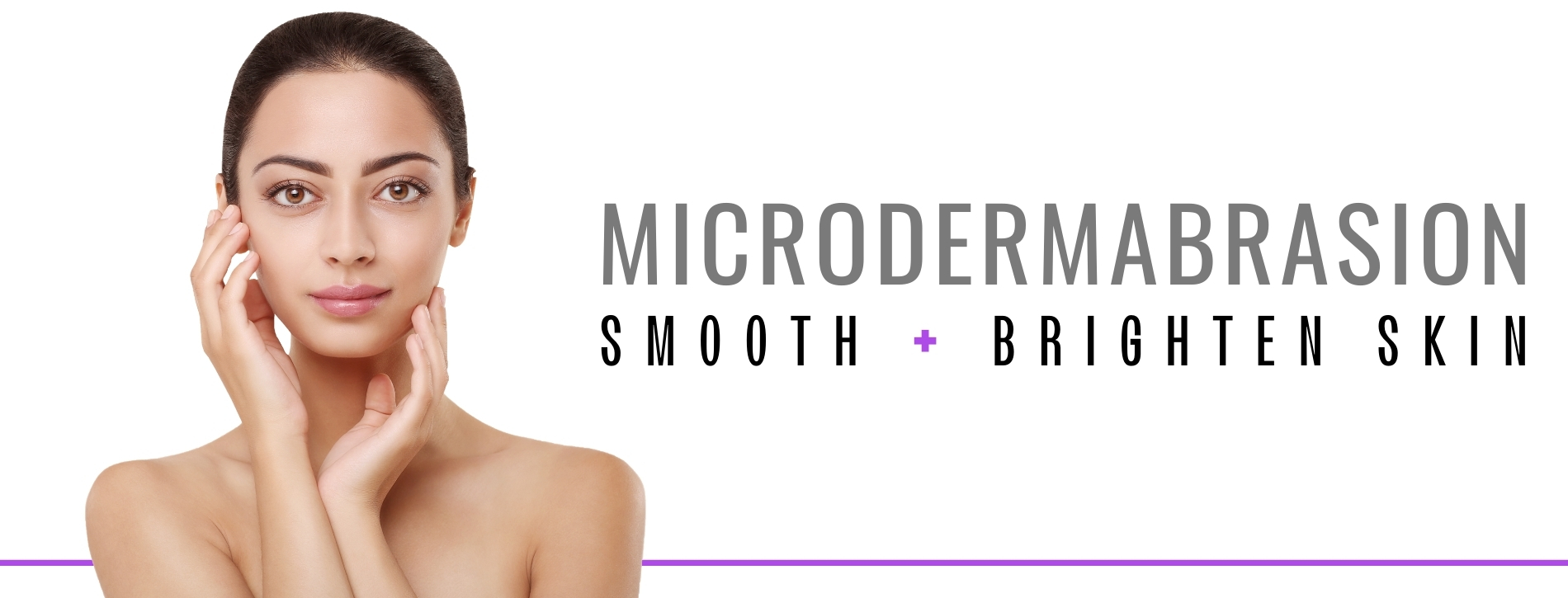 Woman touches her smooth and bright skin after Microdermabrasion treatment.