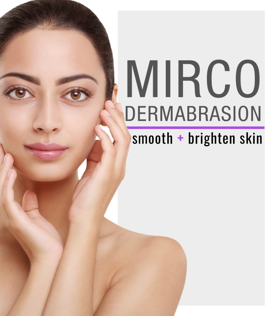Woman touches her smooth and bright skin after Microdermabrasion treatment.