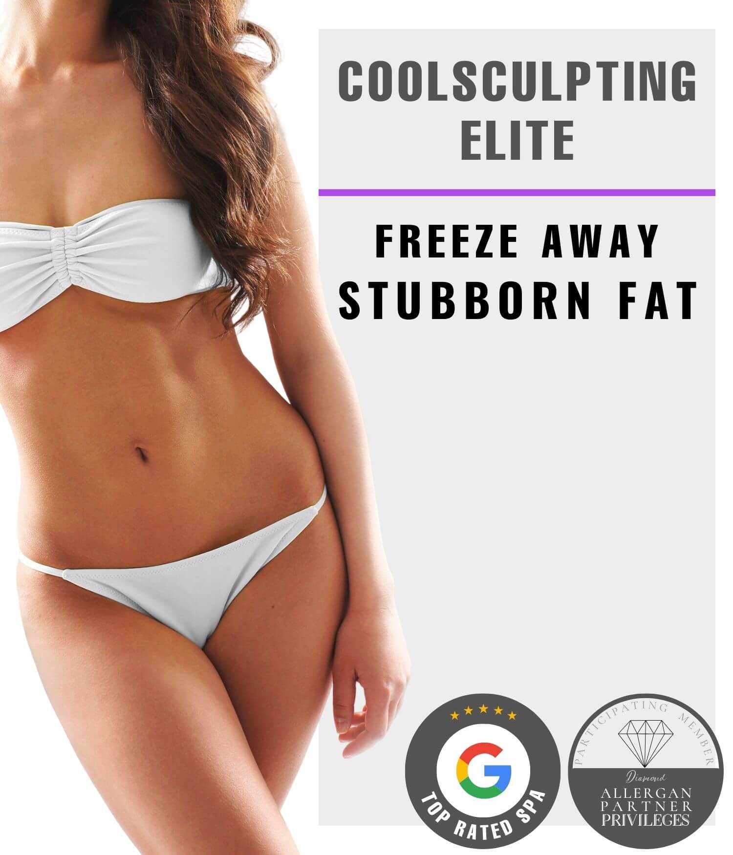 Portrait of a woman with a sculpted body promoting CoolSculpting Elite treatment in Fort Worth, TX